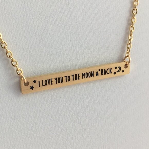 Jewelry necklace bar pendant "I Love You to the moon and back" yellow gold tone - Picture 5 of 7